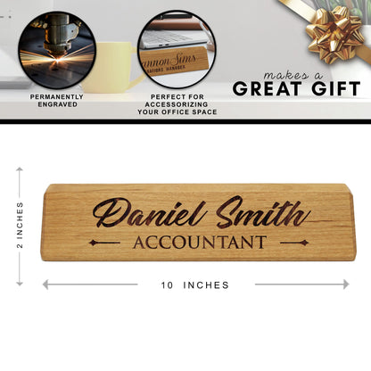 Personalized Desk Wedge Name Plate - Custom Engraved Business Gifts (Bamboo Wood) - WoodArtSupply