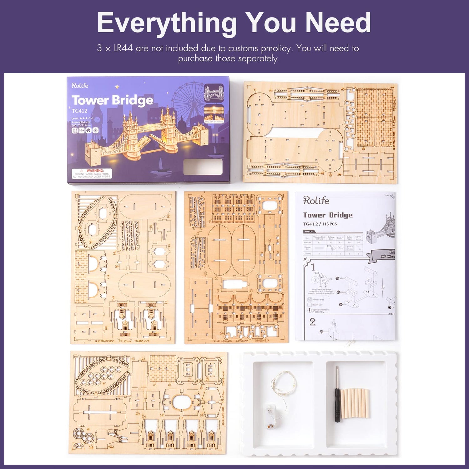 Rolife 3D Wooden Puzzles DIY London Tower Bridge Craft Model Kits for Adults to Build Birthday Gfit for Friends and Family Rolife