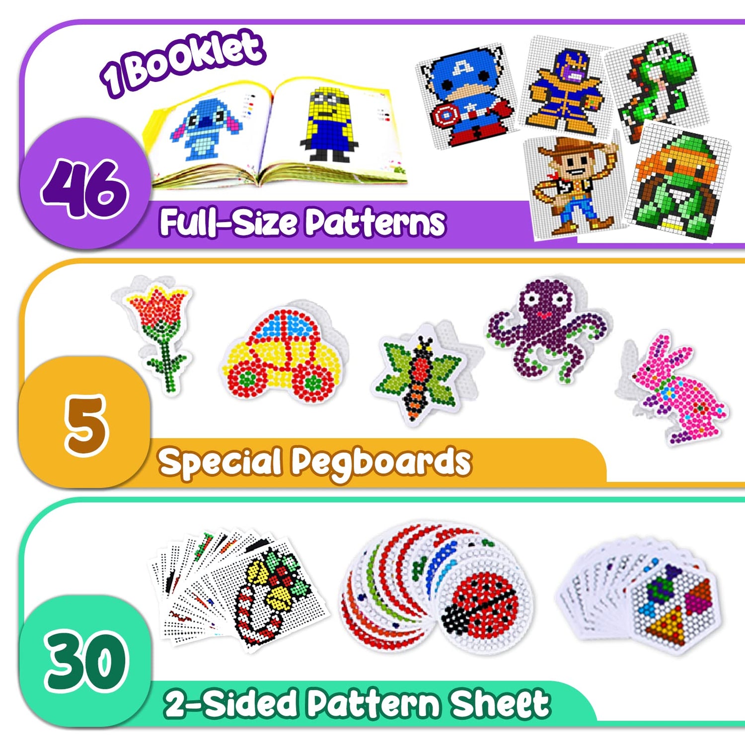 GoodyKing Board Fuse Beads Iron Set - Fuse Beads Set for Kids Crafts with Bead Pegboard and Aqua Pony Beads, Pixel Art and Craft Bead Kit (Large Set Goody King