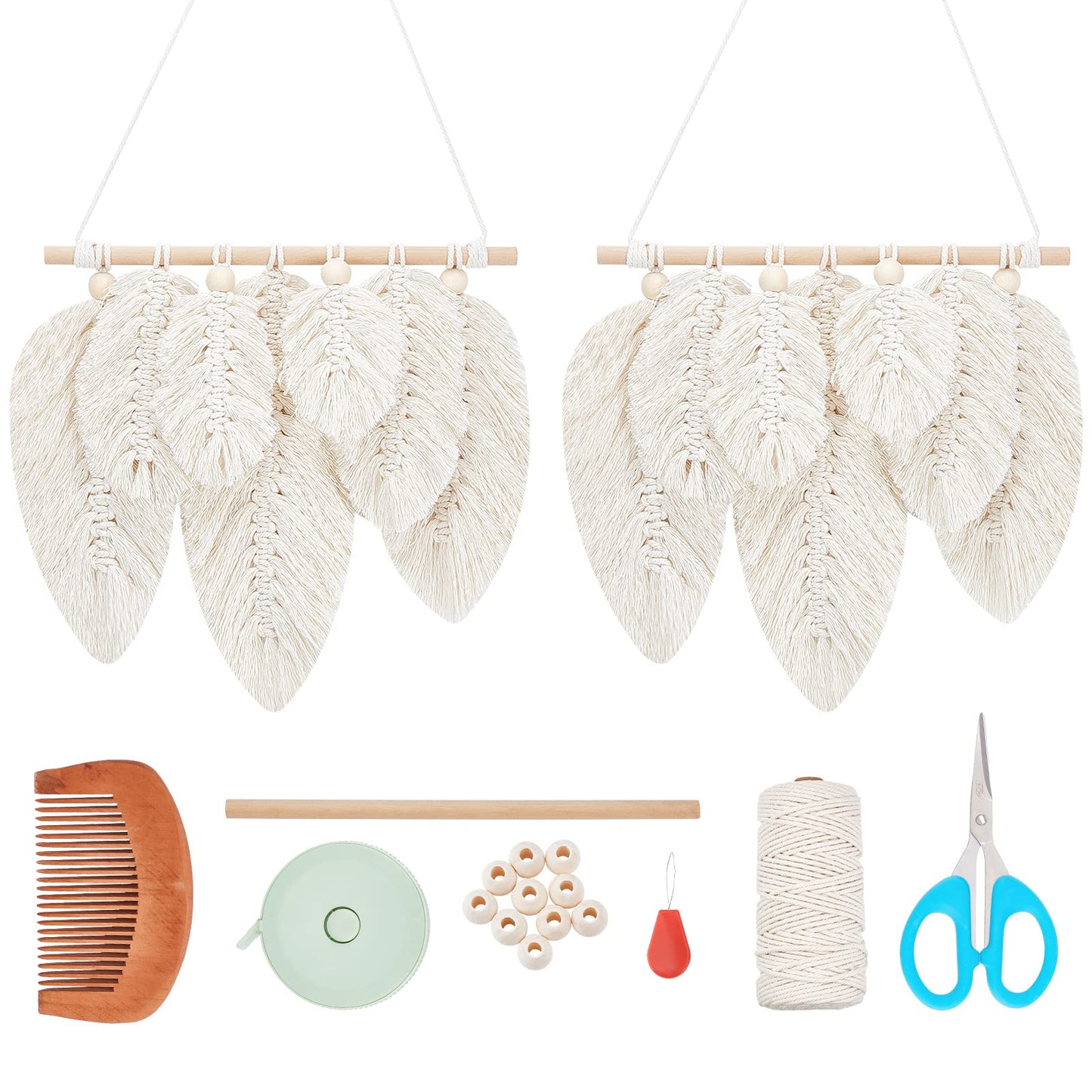 FREEBLOSS 2 Set DIY Macrame Leaf Wall Hanging Kit Macrame Feather 100M –  WoodArtSupply