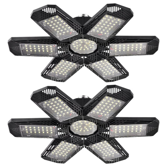 ZZENRYSAM 2 Pack LED Garage Lights, 120W 12000LM 6500K Deformable LED Garage Ceiling Light with 6+1 Multi-Position Panels, Shop Light for Garage, - WoodArtSupply