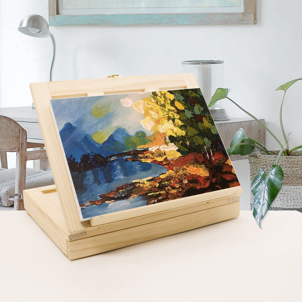 LUCYCAZ Tabletop Easel Set, Easel for Painting Canvases, Portable Wooden Art Easel Painting Kits for Adults Artist Kids, 12 Colors Acrylic Paints, 2 LUCYCAZ