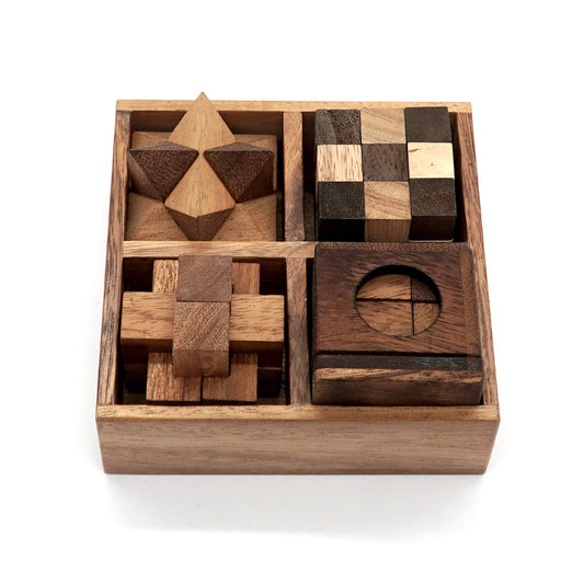 BSIRI 4-in-1 Wooden Puzzle Box Set – Challenging 3D Brain Teasers for Adults - WoodArtSupply