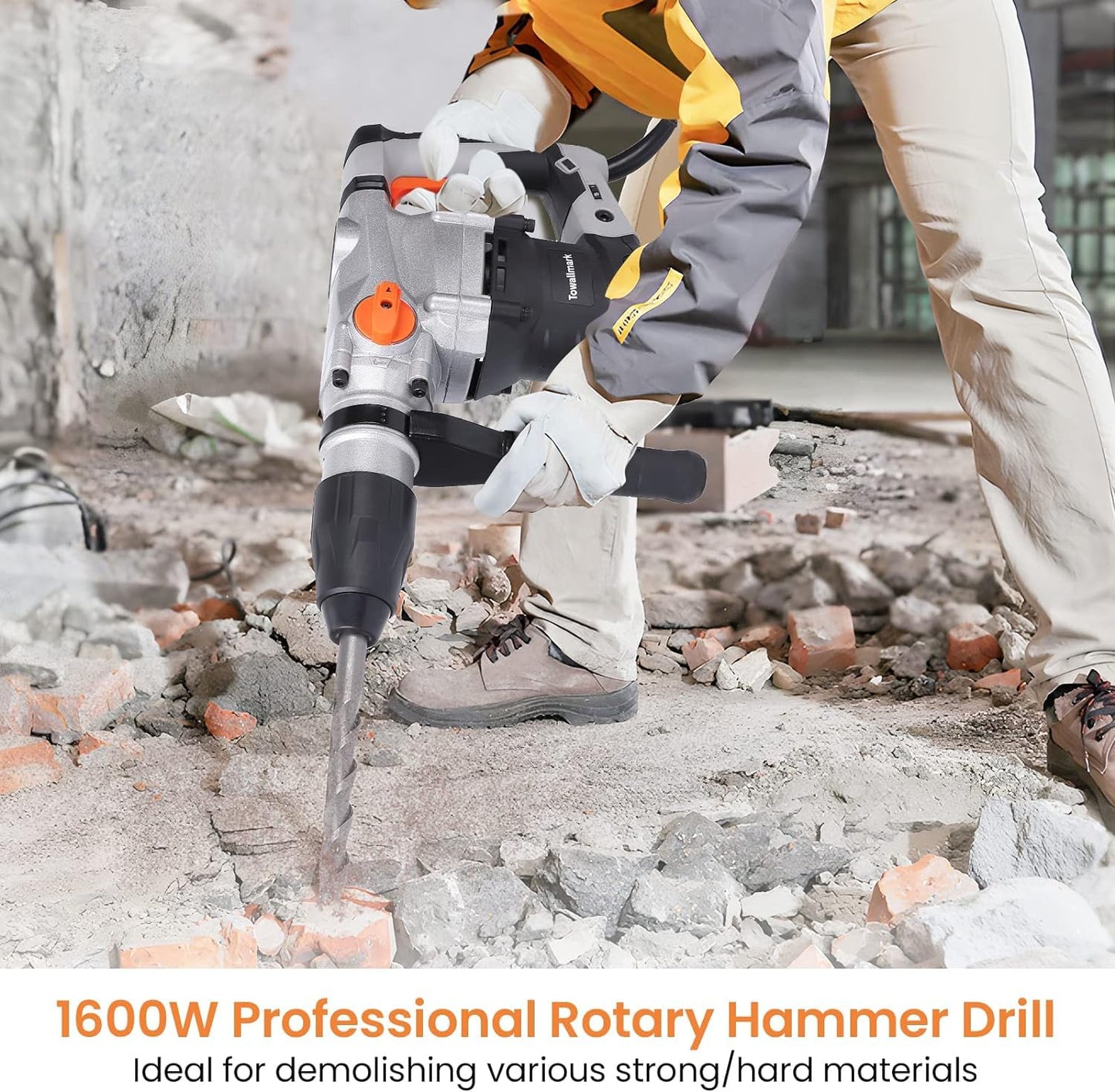 1-9/16" SDS-Hammer Drill with Vibration Control, Max Heavy Duty Rotary hammer drill Bits corded, Safety Clutch,13 Amp 3 Functions Demolition for