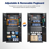 Yizosh Metal Garage Storage Cabinet with Locking Doors and Drawers, Heavy Duty Steel Tool Cabinet with Pegboard, 71" - Lockable Cabinets for Garage, Yizosh