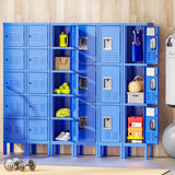 INTERGREAT Metal Lockers for Employees, 3 Door Storage Locker, Tall Steel Locker Cabinet for School, Office, Home, Gym, Kid Room, with Mirror (Blue, INTERGREAT