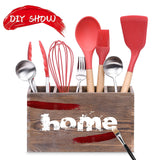 WuGeShop Rustic Utensil Caddy, 4 Adjustable Compartments Wooden Silverware Caddy, Upgraded Version kitchen Utensil Holders for Countertop WuGeShop