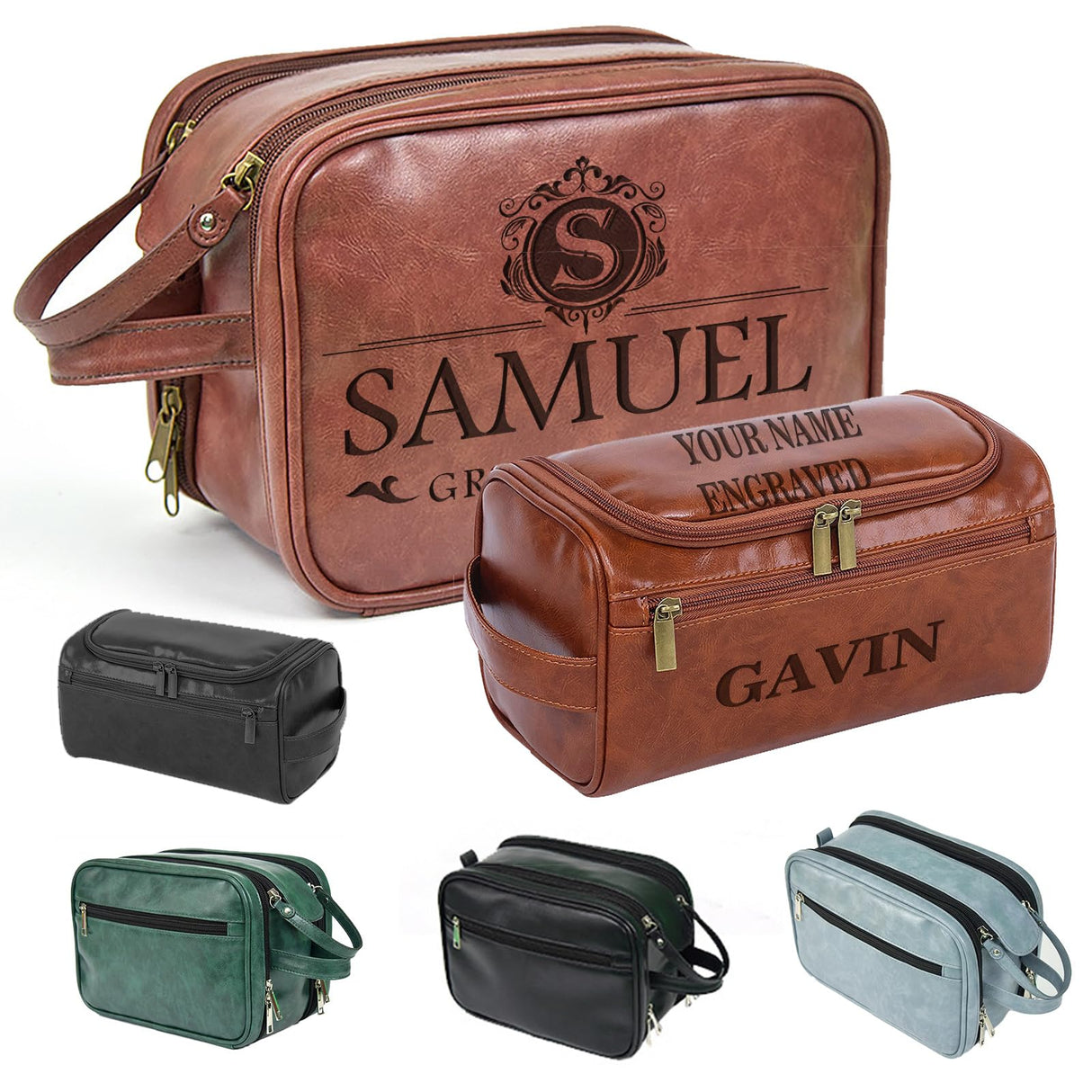 Oqeiplx Personalized Leather Toiletry Bag for Men,Custom Engraved Travel Shaving Dopp Kit Bag,Customized Name&Logo Gift for Father,Husband, Oqeiplx