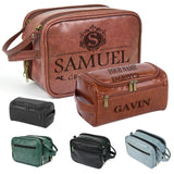 Oqeiplx Personalized Leather Toiletry Bag for Men,Custom Engraved Travel Shaving Dopp Kit Bag,Customized Name&Logo Gift for Father,Husband, Oqeiplx