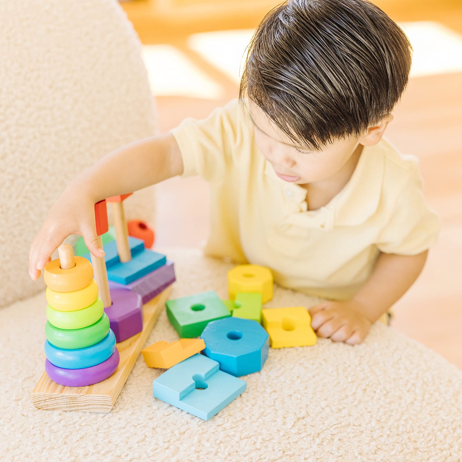 Melissa & Doug Geometric Stacker - Wooden Educational Toy - Shape Sorter And Stacking Toy, Stacking Tower Toy For Babies, Toddlers And Kids Ages 2+, Melissa & Doug