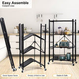 YSSOA 4-Tier Heavy Duty Foldable Metal Rack Storage Shelving Unit with Wheels Moving Easily Organizer Shelves Great for Garage Kitchen, Black YSSOA