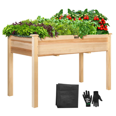 VIVOSUN Elevated Wooden Raised Garden Bed, 48 x 24 x 30 Inches, Outdoor Wood Planter Box w Bed Liner and Gloves for Garden, Patio, Balcony, Backyard