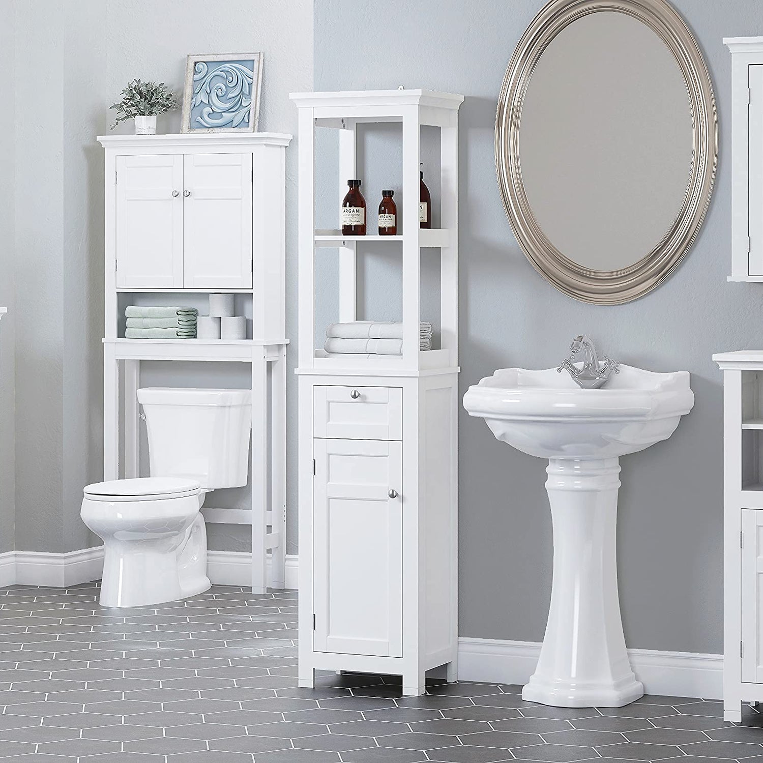 Spirich White Wall-Mounted Bathroom Cabinet with Adjustable Shelves and Doors Spirich