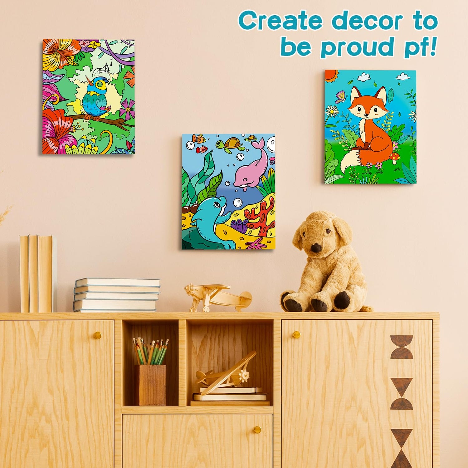 Volmop 3 Pack Paint by Numbers for Kids Ages 8-12,10 * 8" Color by Number for Kids Framed Canvas with 17 Acrylic Paints and 6 Brushes, Kids'Paint by Volmop