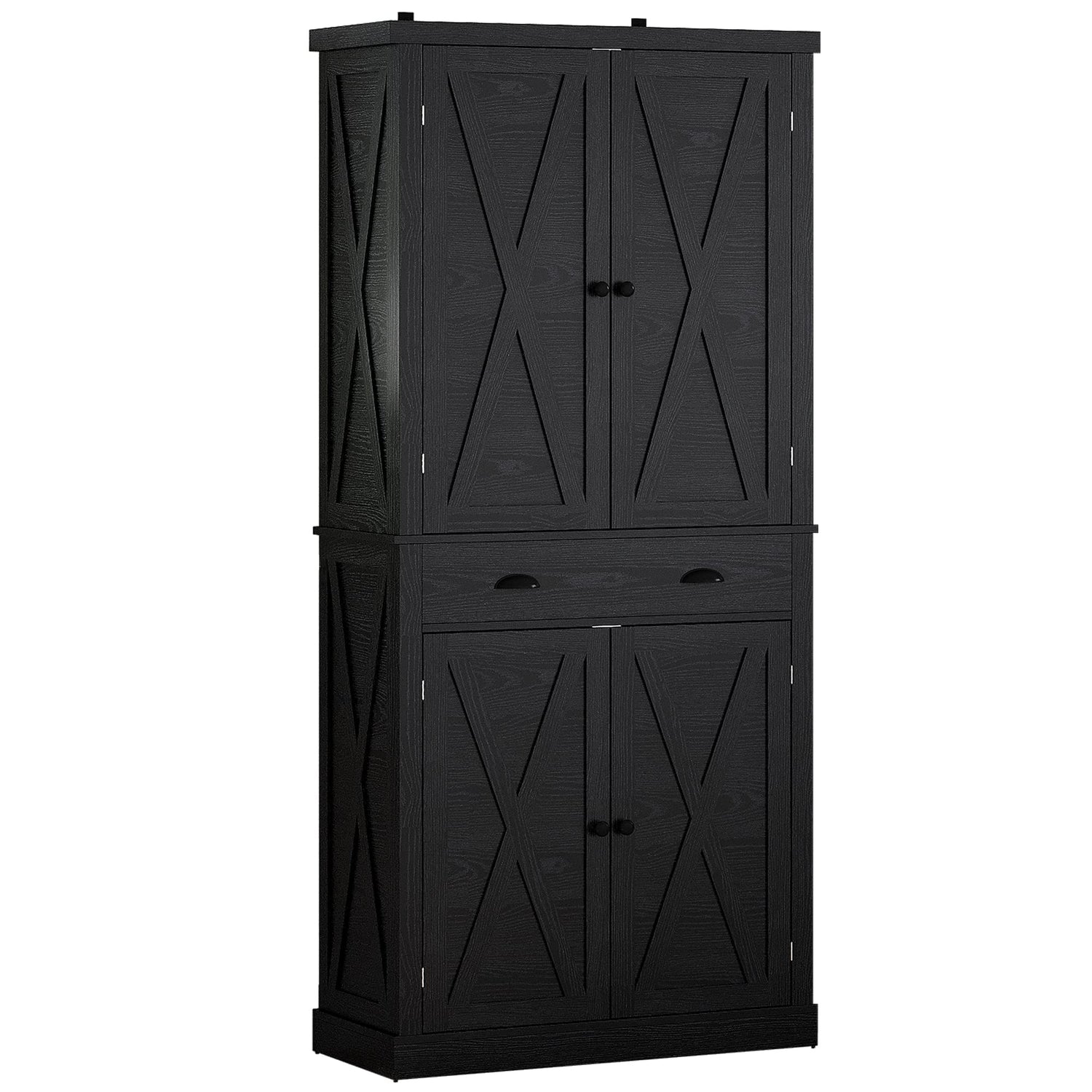 IRONCK Kitchen Pantry 72" Height,Storage Cabinet with Drawer, 4 Adjustable Shelves, Barn Doors, Freestanding Cupboard, Black IRONCK