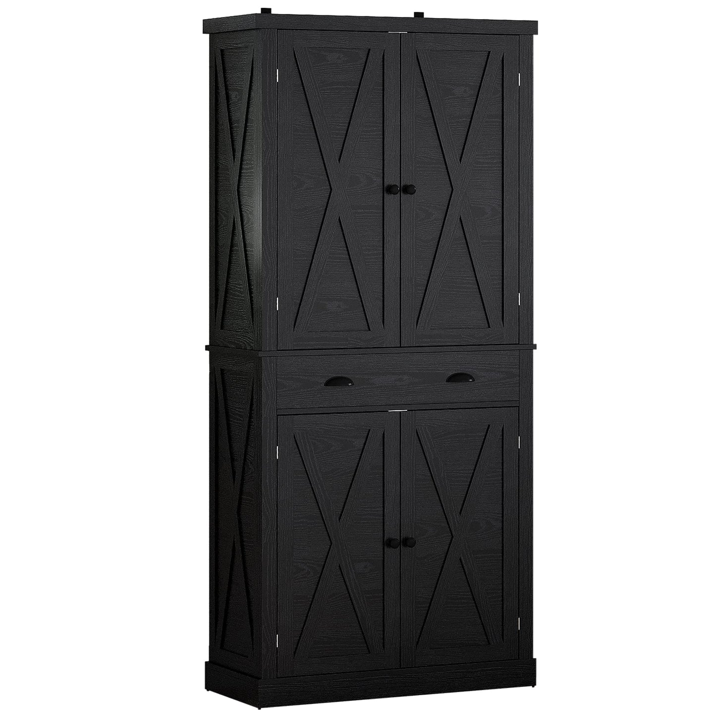 IRONCK Kitchen Pantry 72" Height,Storage Cabinet with Drawer, 4 Adjustable Shelves, Barn Doors, Freestanding Cupboard, Black