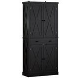 IRONCK Kitchen Pantry 72" Height,Storage Cabinet with Drawer, 4 Adjustable Shelves, Barn Doors, Freestanding Cupboard, Black IRONCK