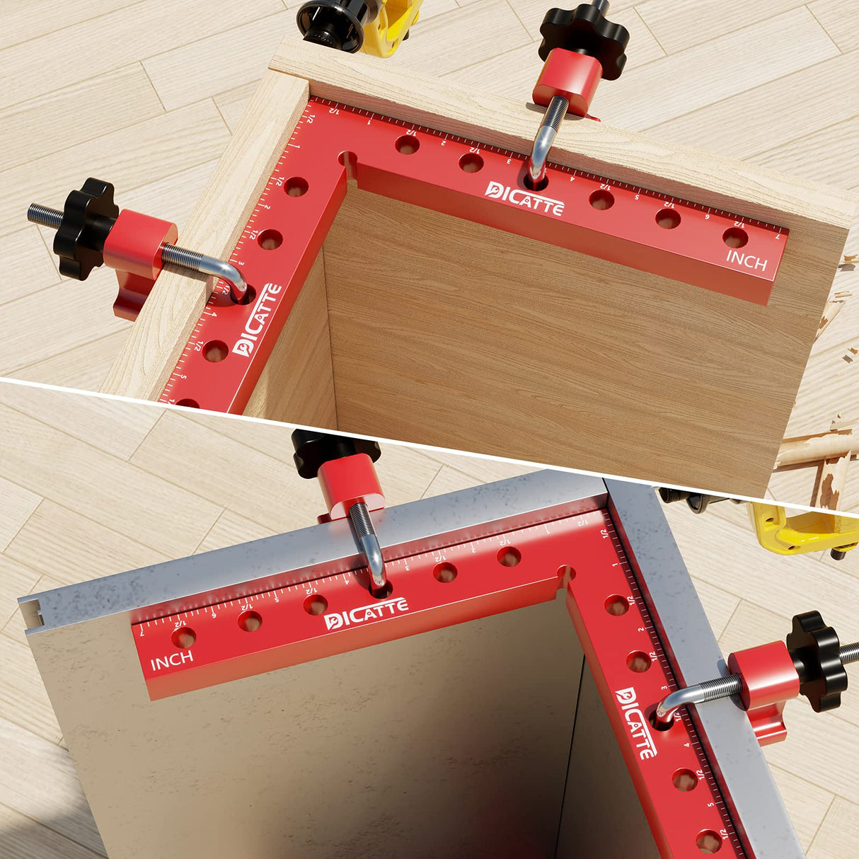 DICATTE 90 Degree Positioning Square Right Angle Clamp 7.1" x 7.1" Aluminum Alloy Woodworking Carpenter Tool,4 Pcs Right Angle Clamps With 8 DICATTE