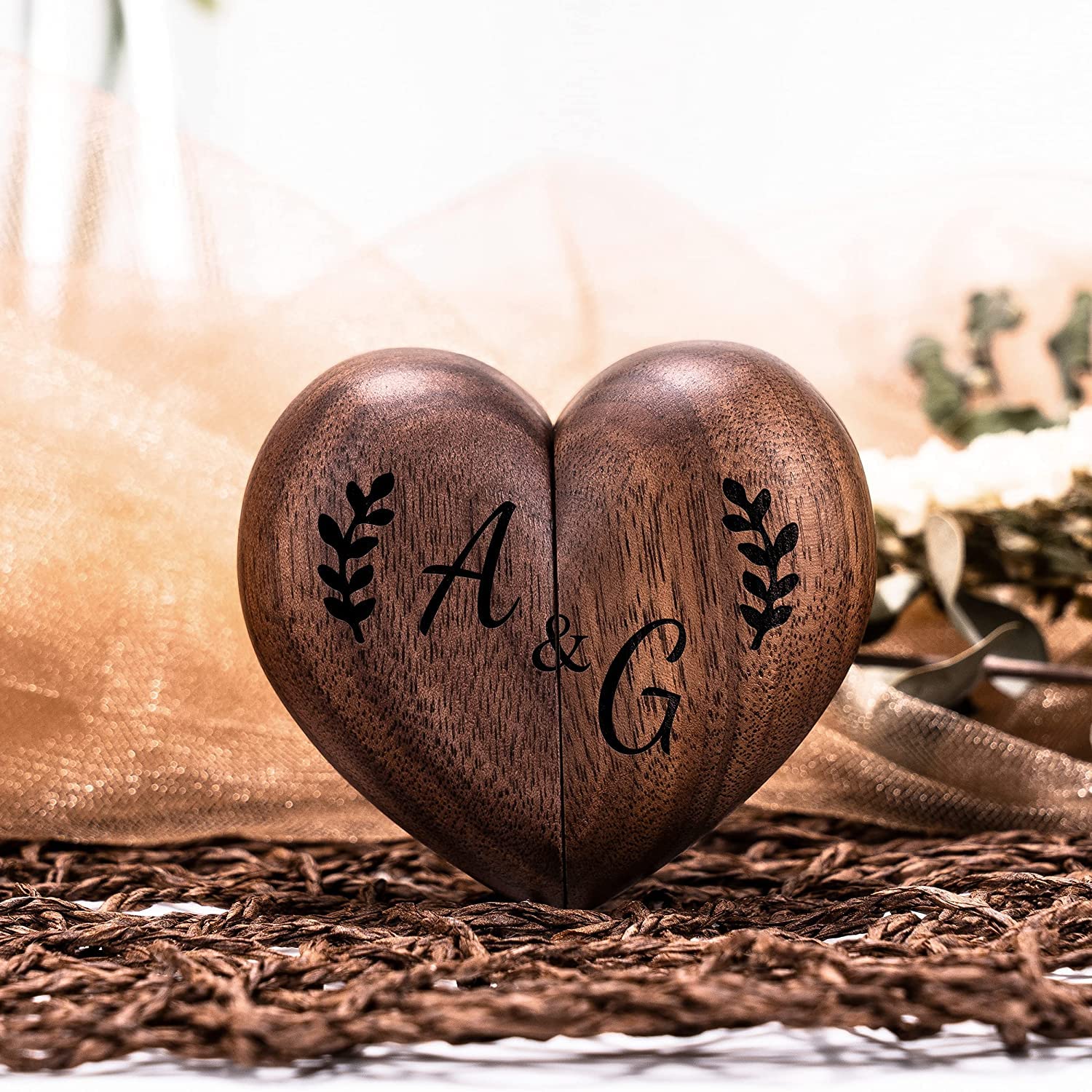 Personalized Wooden Ring Box Heart Shaped Ring Box Wedding,Proposal,Engagement Generic