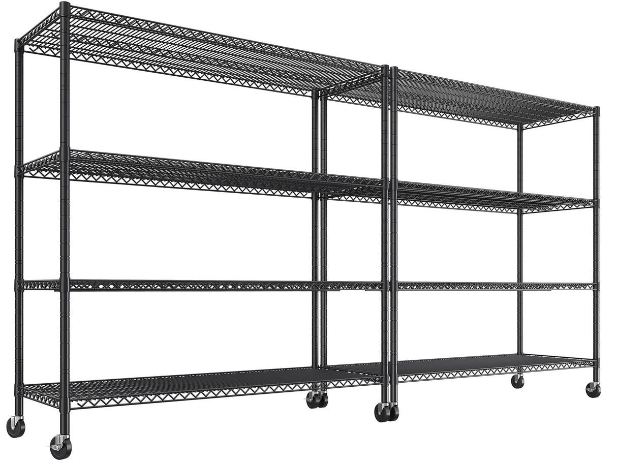 REIBII 55.5''W Storage Shelves 2500LBS Wire Shelving Rack with Wheels 75.6" H Heavy Duty Shelving Unit Adjustable Metal Shelves for Storage Rack REIBII