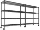 REIBII 55.5''W Storage Shelves 2500LBS Wire Shelving Rack with Wheels 75.6" H Heavy Duty Shelving Unit Adjustable Metal Shelves for Storage Rack REIBII