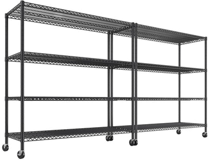 REIBII 55.5''W Storage Shelves 2500LBS Wire Shelving Rack with Wheels 75.6" H Heavy Duty Shelving Unit Adjustable Metal Shelves for Storage Rack - WoodArtSupply