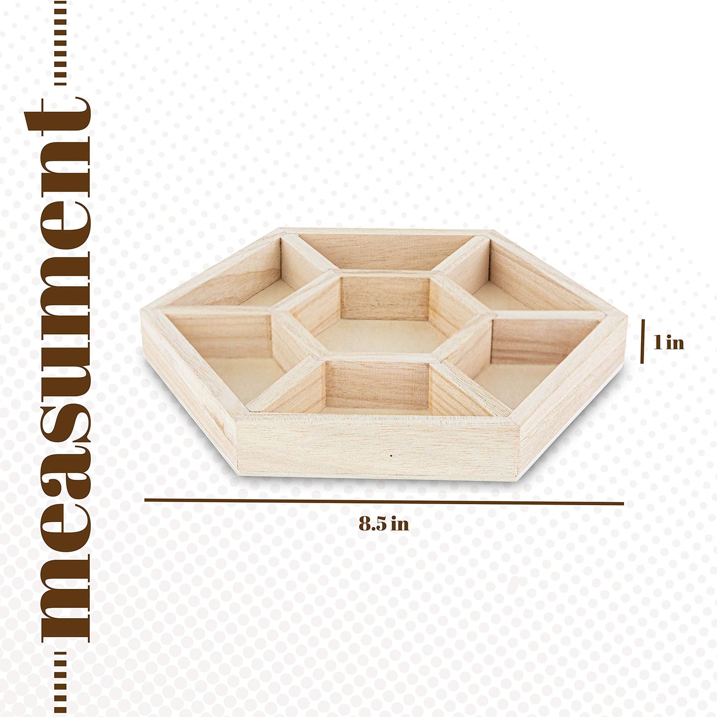 Hammont Hexagon Sectional Wooden Trays - 3 Pack - 8.5”x8.5”x1” - Eco Friendly Decorative Wooden Tray for Dry Fruits & Candies | Organic Wooden Tray - WoodArtSupply