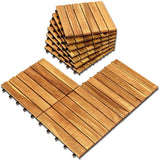 Interlocking Deck Tile (Pack of 10, 12"x12") Acacia Hardwood Deck Tile, Interlocking Patio Tile in Solid Acacia Wooden Oiled Finish Waterproof all RAKYTO
