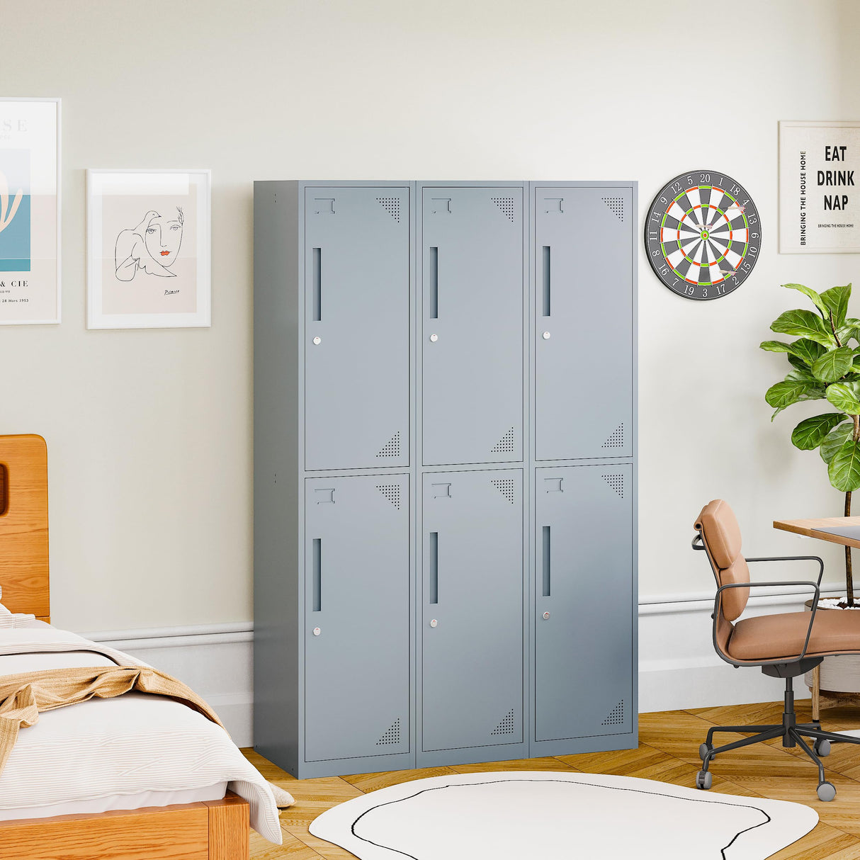 LISSIMO Metal Locker for Employees,Lockable Storage Cabinet with 2 Doors and Hooks,71 Inch Steel Storage Locker for Home Gym Office School LISSIMO