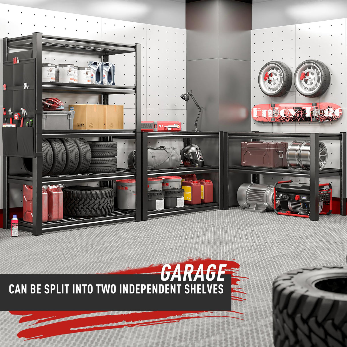 REIBII Garage Shelving Heavy Duty Load 2000LBS Garage Storage Shelves with Bag 5 Tier Adjustable Metal Storage Shelving for Gagrage Shelves Storage REIBII