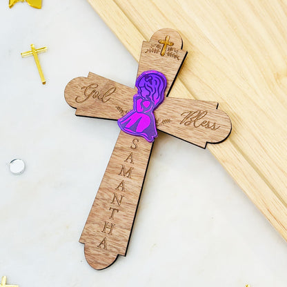 Personalized First Communion Favor | Personalized Wood Cross | Religious Keepsake Baptism Gifts | Wood Sign Personalized Baptism Cross For Girls and - WoodArtSupply