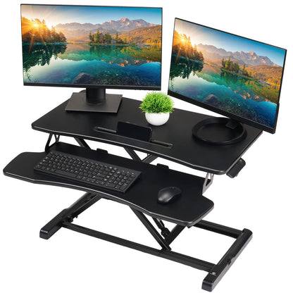 TechOrbits Standing Desk Converter-32-inch Height Adjustable, MDF Wood, Sit Riser-Black, 32" - WoodArtSupply