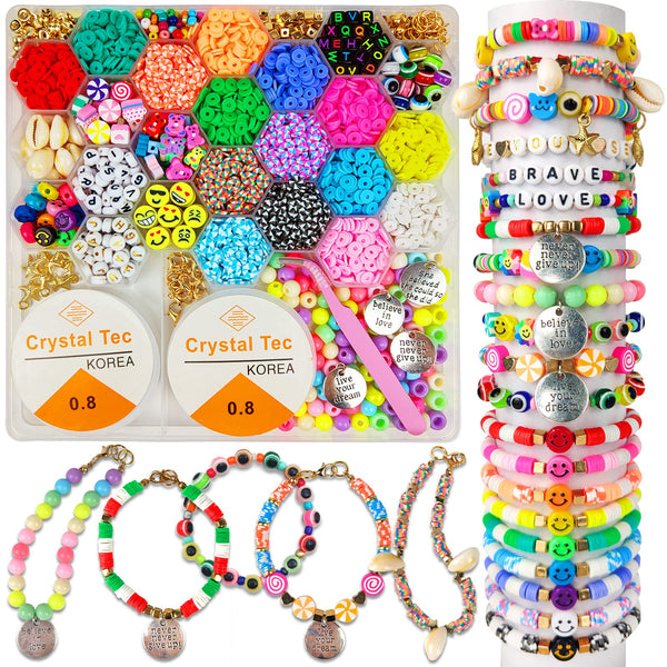 Flat Clay Beads for Jewelry Bracelet Making Kit,6mm Flat Polymer Heish ...
