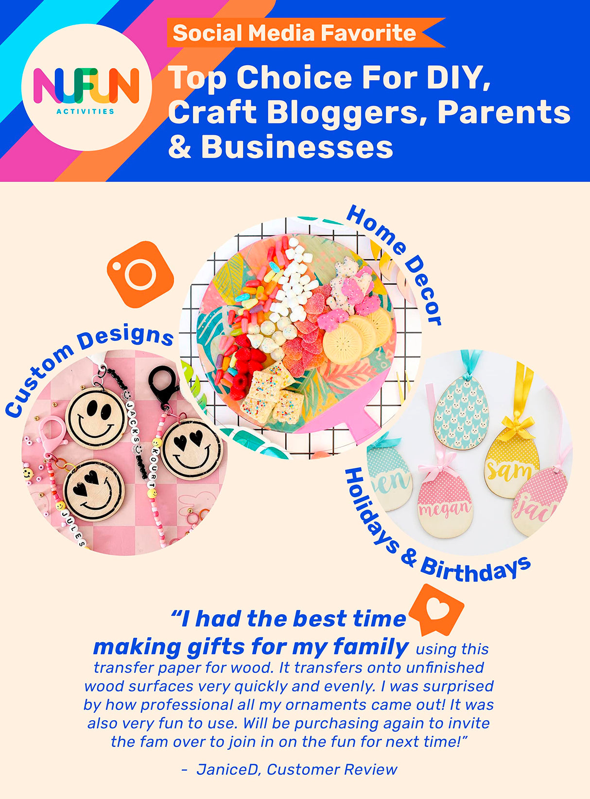 NuFun Activities Printable Iron-on Heat Transfer Paper for Wood, 5 Sheets 8.5 x 11 inch, Long Lasting, Durable, Professional Quality, Easy DIY, NuFun Activities