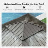 PURPLE LEAF 12' X 12' Outdoor Gazebo with Metal Roof Permanent Hardtop Gazebo with Light for Patio Lawn and Garden Grey PURPLE LEAF