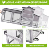 Chicken Coop 80in Mobile Chicken House with Run Portable Wooden Poultry Cage with Nesting Box Rabbit Hutch on Wheels,Movable GUTINNEEN