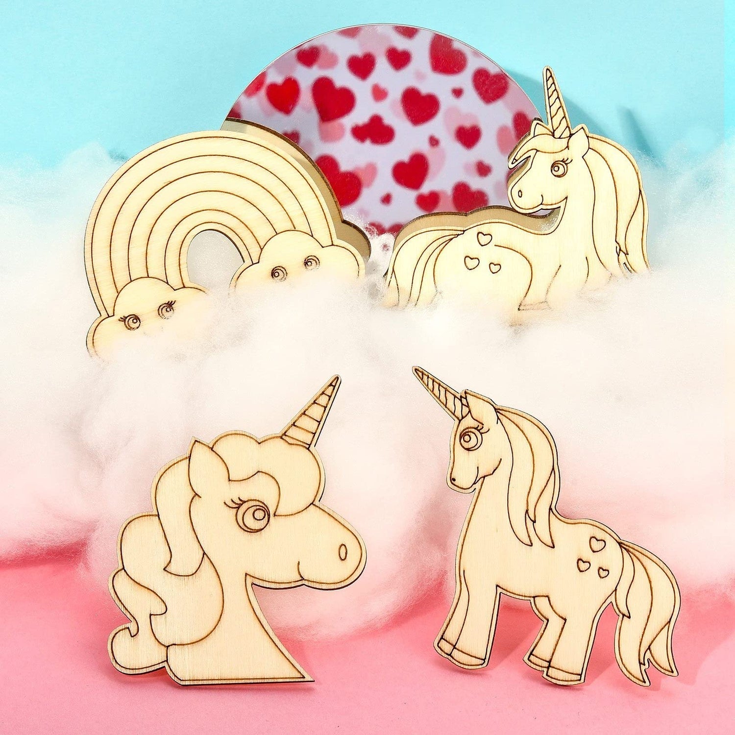KitBeads 40pcs Unicorn Wood Cutouts Laser Cut Wood Rainbow Unfinished Animal Horse Unicron Wood Piece Ornaments for Crafts DIY Bulk KitBeads