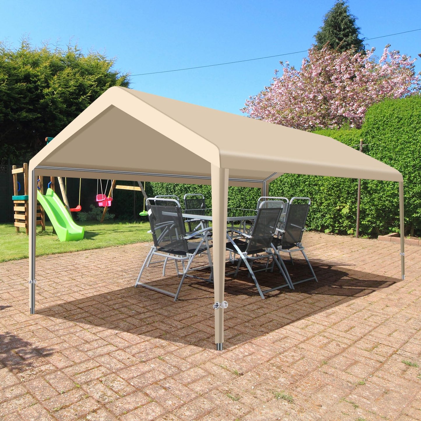 Windyun 10' x 20' Canopy 800d Oxford Cloth Carport with 12 Pcs Ball Bungees Replacement Cover Waterproof UV Protected Portable Car Cover Tent for - WoodArtSupply