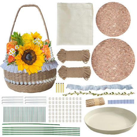 AOUXSEEM 143 Pcs Basket Weaving DIY Making Kits for Beginners, Jute Rope Weaving Basket with Handles Storage Basket Flower Baskets for Easter Picnic AOUXSEEM