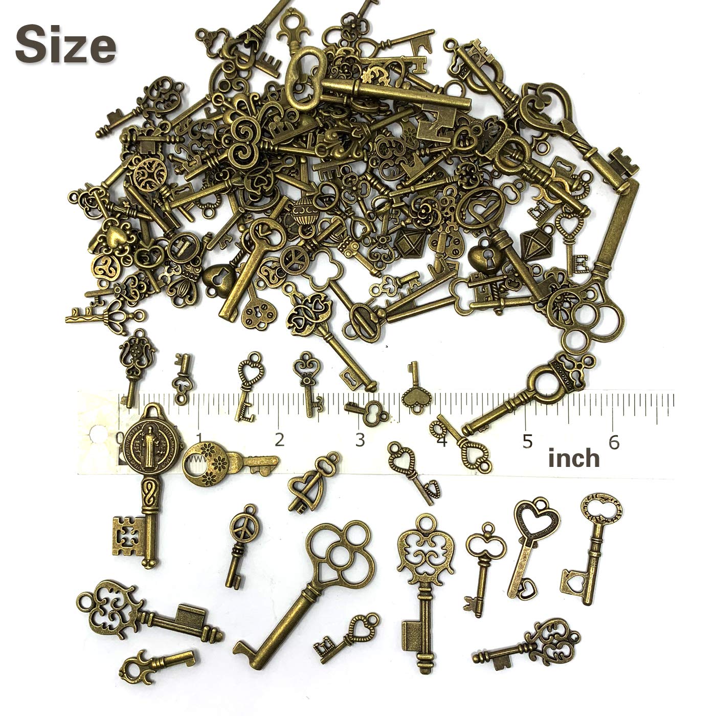 125 PCS Vintage Skeleton Key Set Charms, JIALEEY Mixed Antique Style Bronze Brass for Pendant DIY Jewelry Making Wedding Party Favors JIALEEY