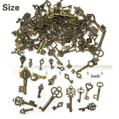125 PCS Vintage Skeleton Key Set Charms, JIALEEY Mixed Antique Style Bronze Brass for Pendant DIY Jewelry Making Wedding Party Favors