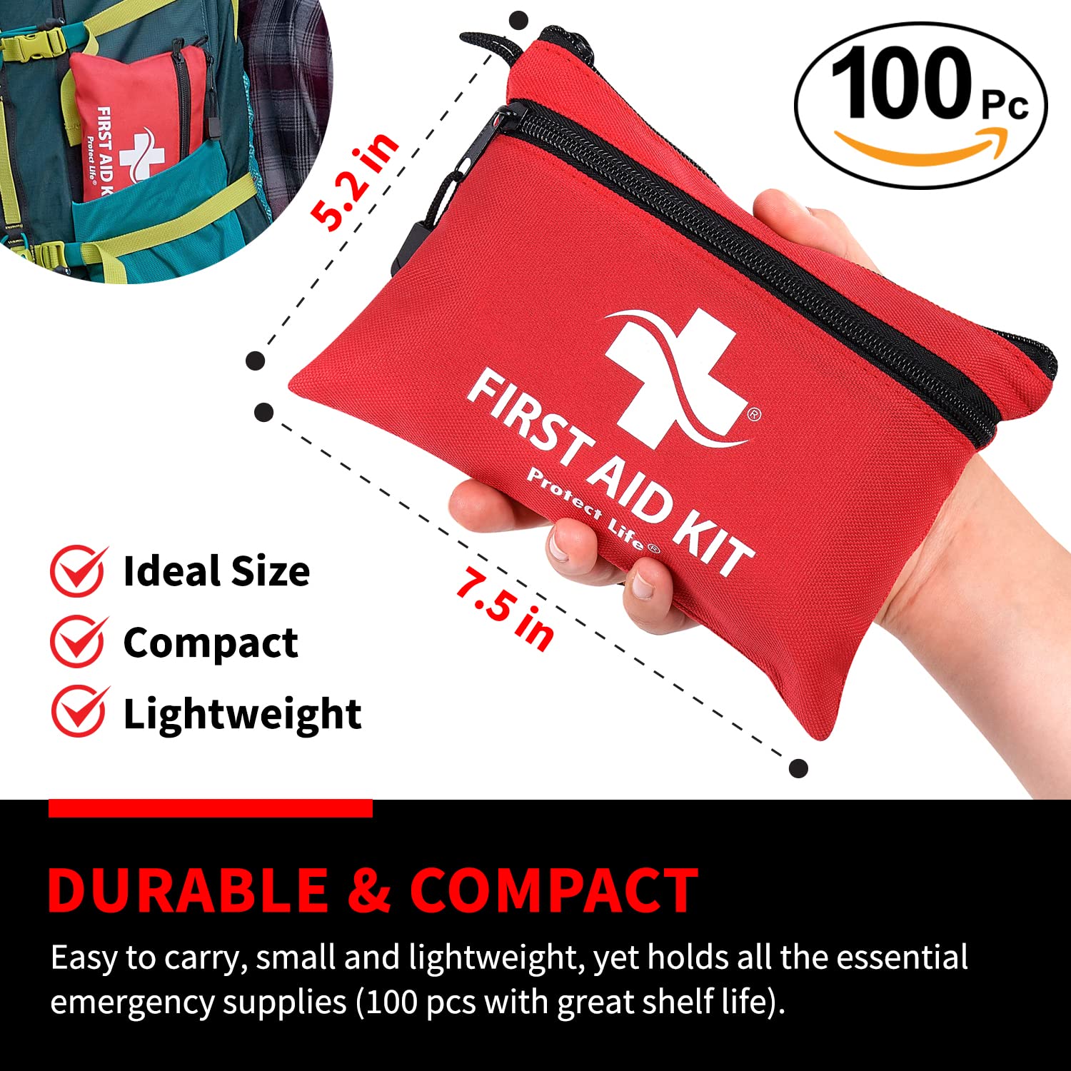 Protect Life First Aid Kit for Home/Business | HSA/FSA Eligible Emergency Kit | Hiking First aid kit Camping | Travel First Aid Kit for Car|Small Protect Life