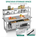 YITAHOME 72" X 24" Stainless Steel Table with Overshelves & Drawers, Work Table with 72" X 12" Shelf & 3 Drawers, Metal Table Prep Table for Home YITAHOME