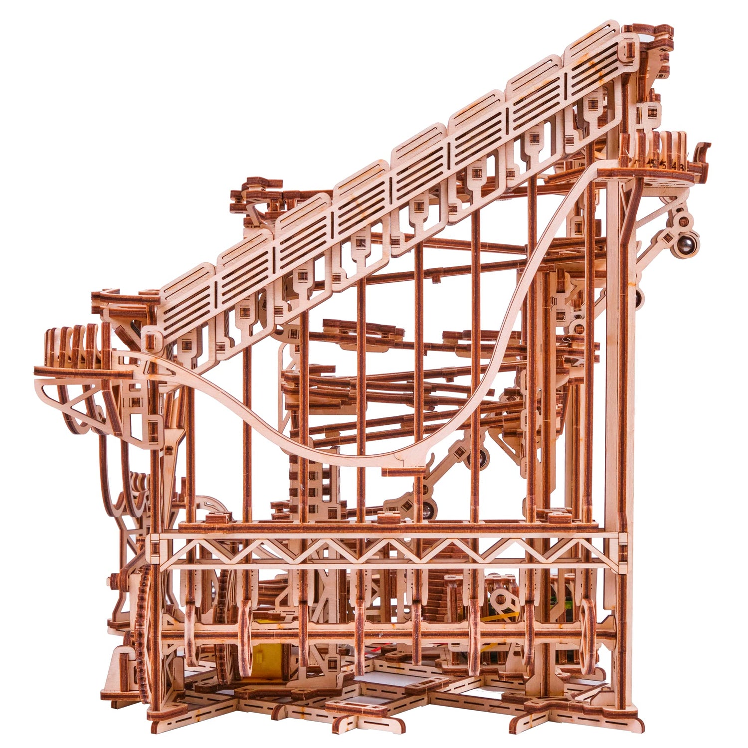 Wood Trick Wooden Marble Run Spiral Wooden 3D Puzzles for Adults and Kids to Build - 13x13 - Electric Driven - Roller Coaster Mechanical Wooden Model Wood Trick