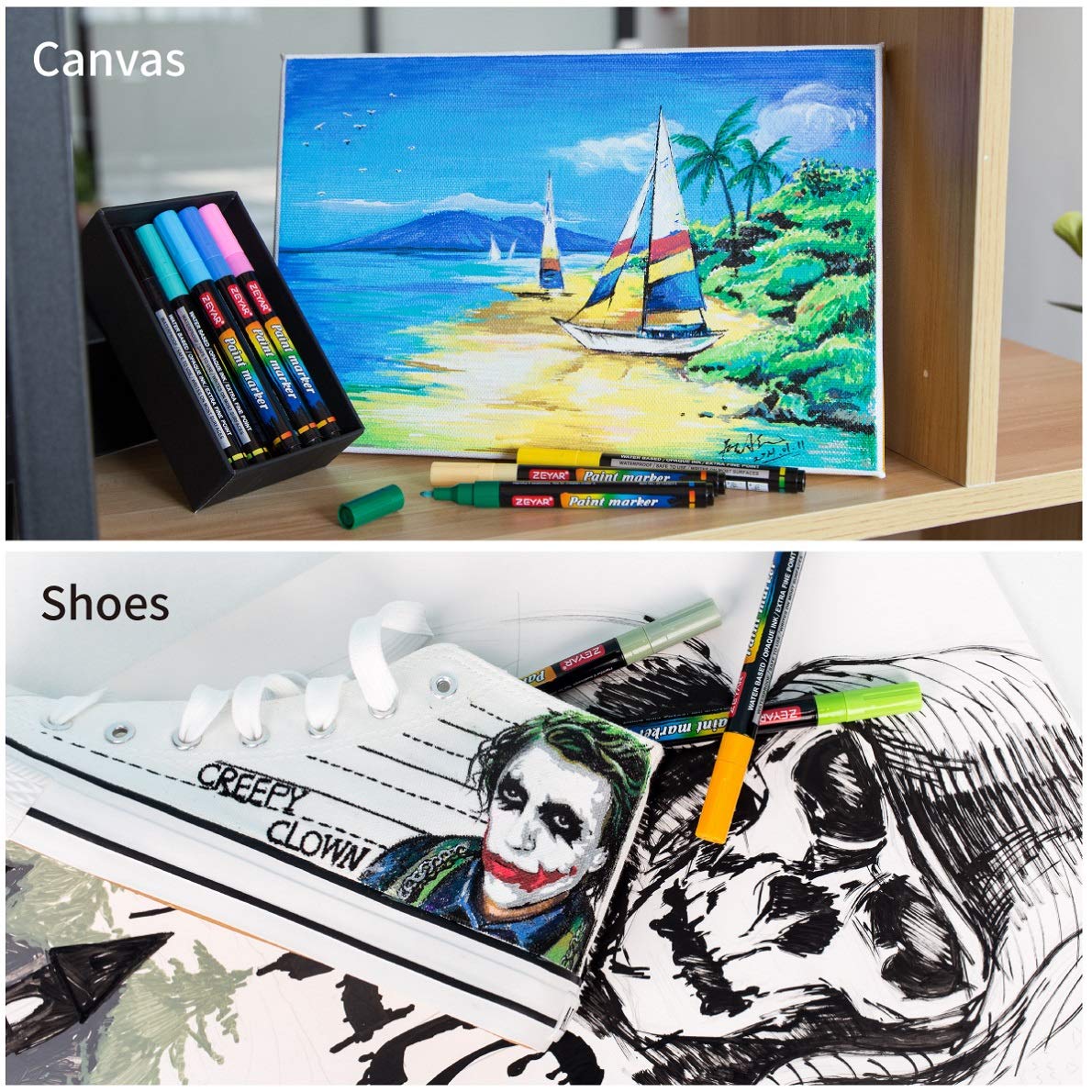 ZEYAR Premium Acrylic Paint Pen, Water Based, Extra Fine Point, 18 Colors, Odorless, Acid Free and Safe, Opaque Ink, Environmental Friendly, AP ZEYAR