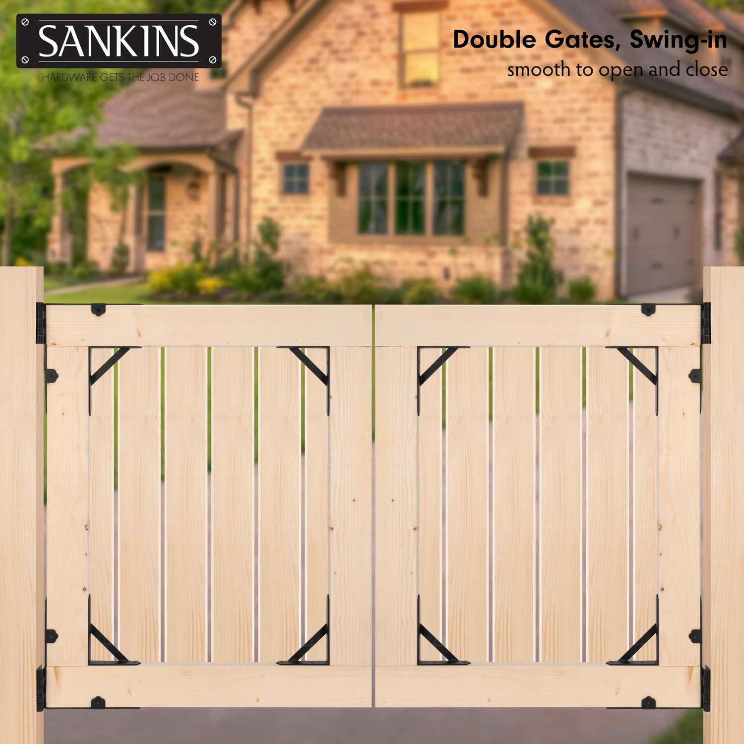 SANKINS 2 Set Anti Sag Gate Corner Brace Bracket, Heavy Duty No Sag Gate Frame Kit with Self-Locking Gate Latch, Black Gate Kit for Wooden Fence, SANKINS