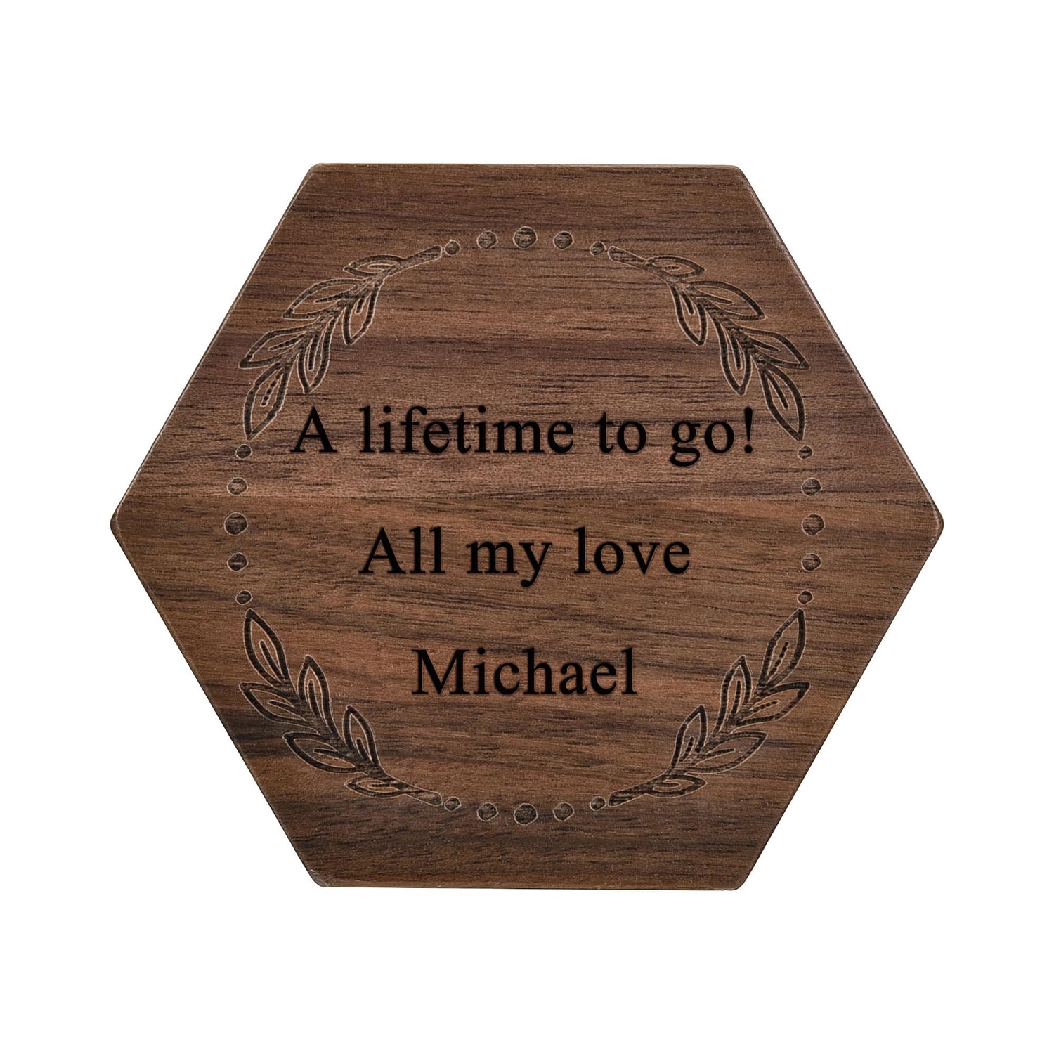 Yoption Custom Wooden Ring Box, Handcrafted Walnut Wood Engraved Hexagon Ring Holder, Mr and Mrs Ring Box for Wedding Ceremony Anniversary Proposal Yoption