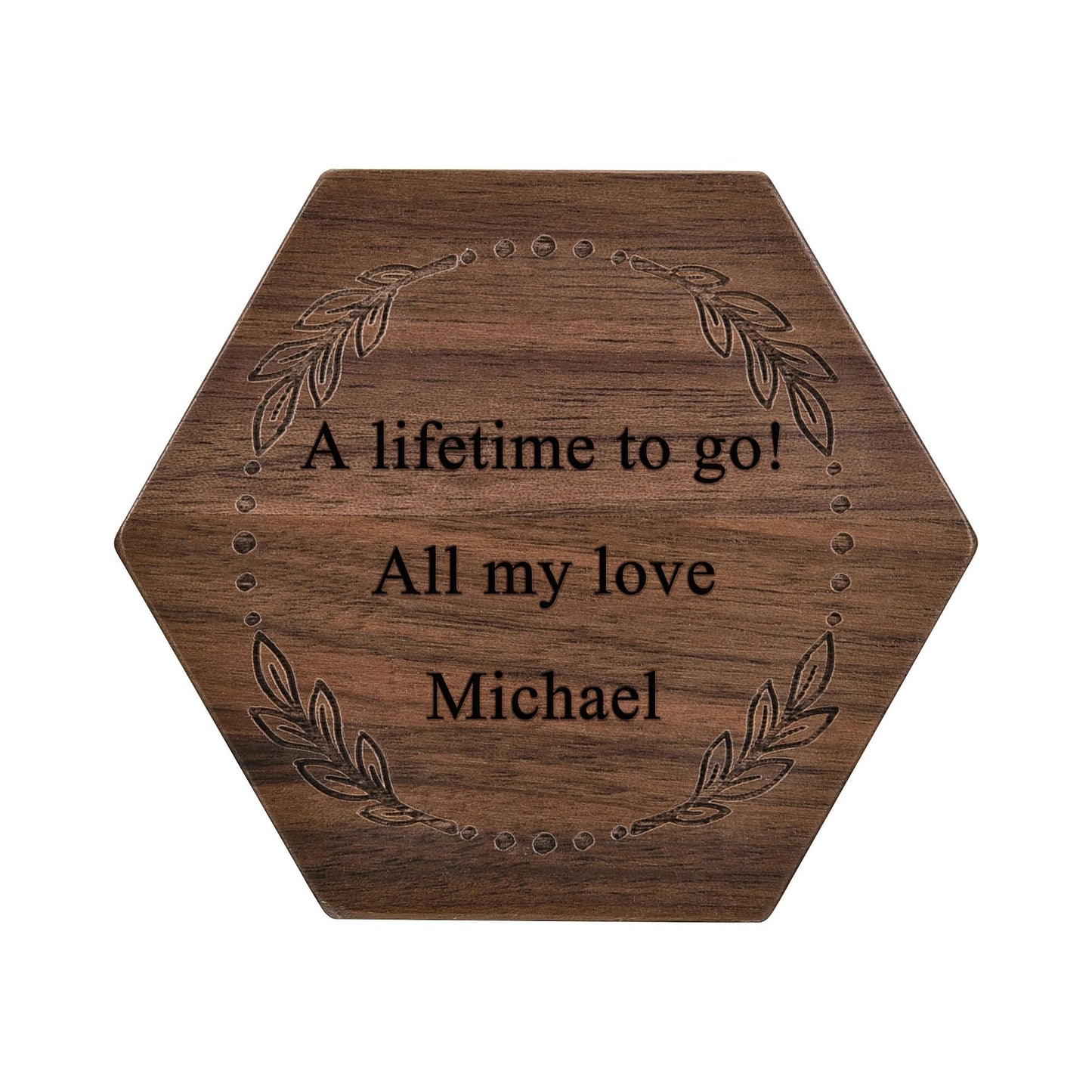 Yoption Custom Wooden Ring Box, Handcrafted Walnut Wood Engraved Hexagon Ring Holder, Mr and Mrs Ring Box for Wedding Ceremony Anniversary Proposal - WoodArtSupply