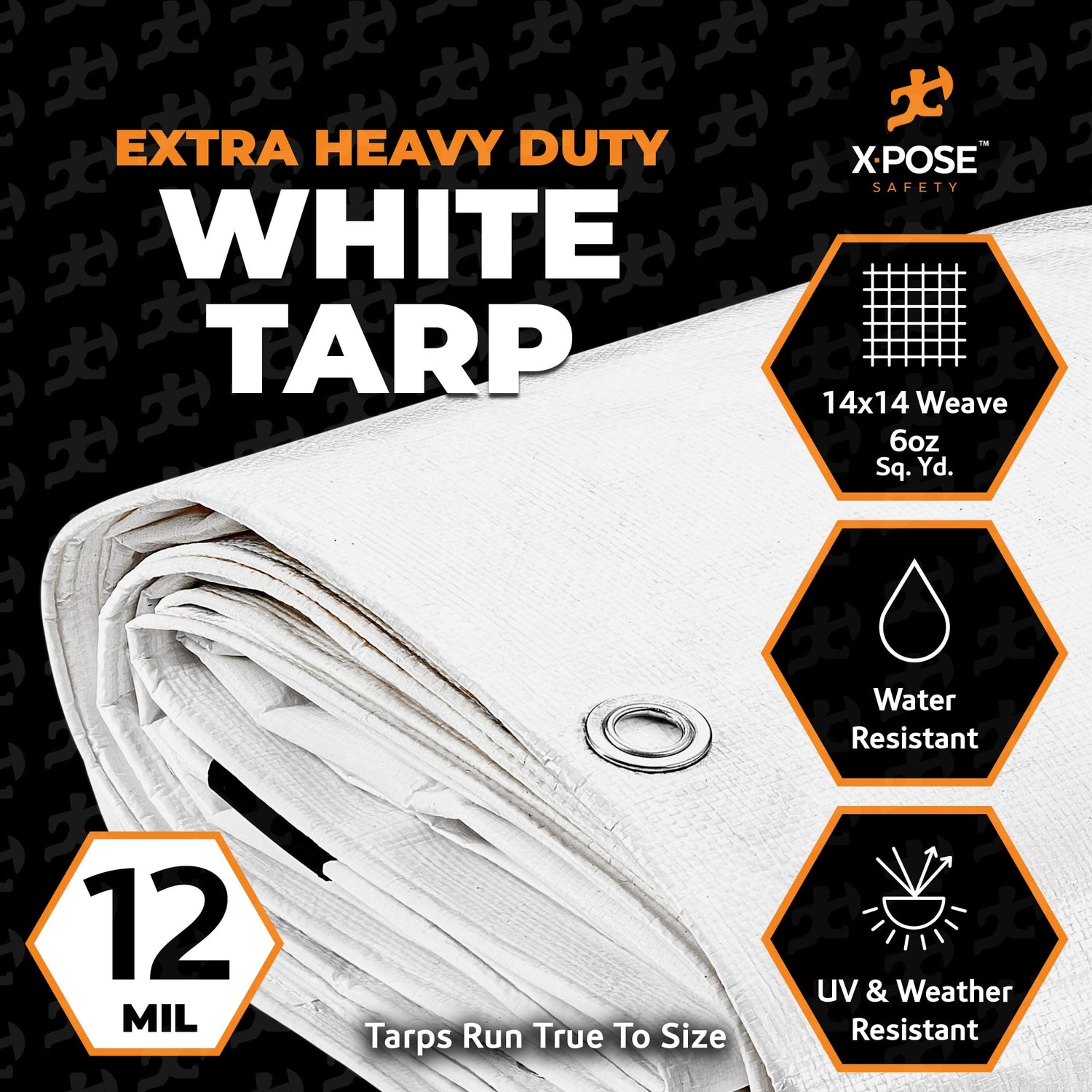 Heavy Duty White Poly Tarp 12' X 20' - Multipurpose Protective Cover - Durable, Waterproof, Weather Proof, Rip and Tear Resistant - Extra Thick 12 Xpose Safety