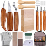 28-in-1Wood Carving Kit with Basswood Carving Blocks, Wood Carving Tools includes 3 Wood Carving Knives, 3 Detail Wood Carving Knife and 8 Wood gulrear